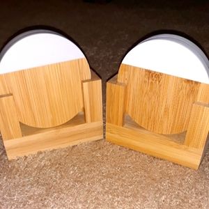 COASTERS..United HealthCare Housecalls..Wood/White ceramic